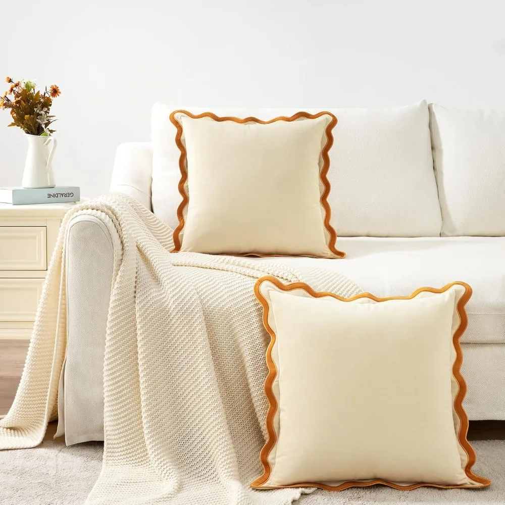 أغطية وسائد مزخرفة من MONDAY MOOSE، مجموعة من تصميمين حافة مموجة مخملية ناعمة، مزيج ومطابقة لـ H #6