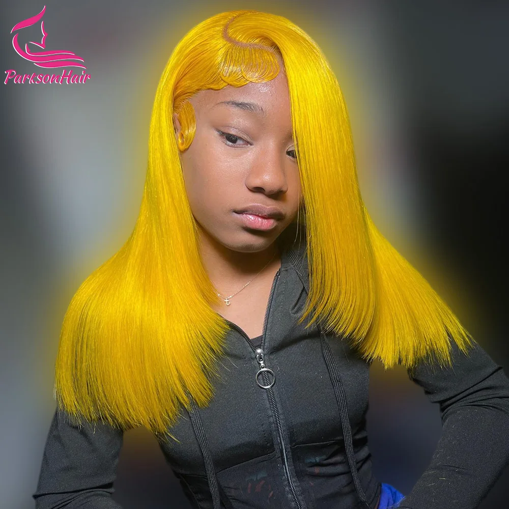 Peluca con malla Frontal recta de Color amarillo 13x4 HD, pelucas de cabello humano brasileño de color azul para mujeres, pelucas frontales de encaje prearrancado Remy