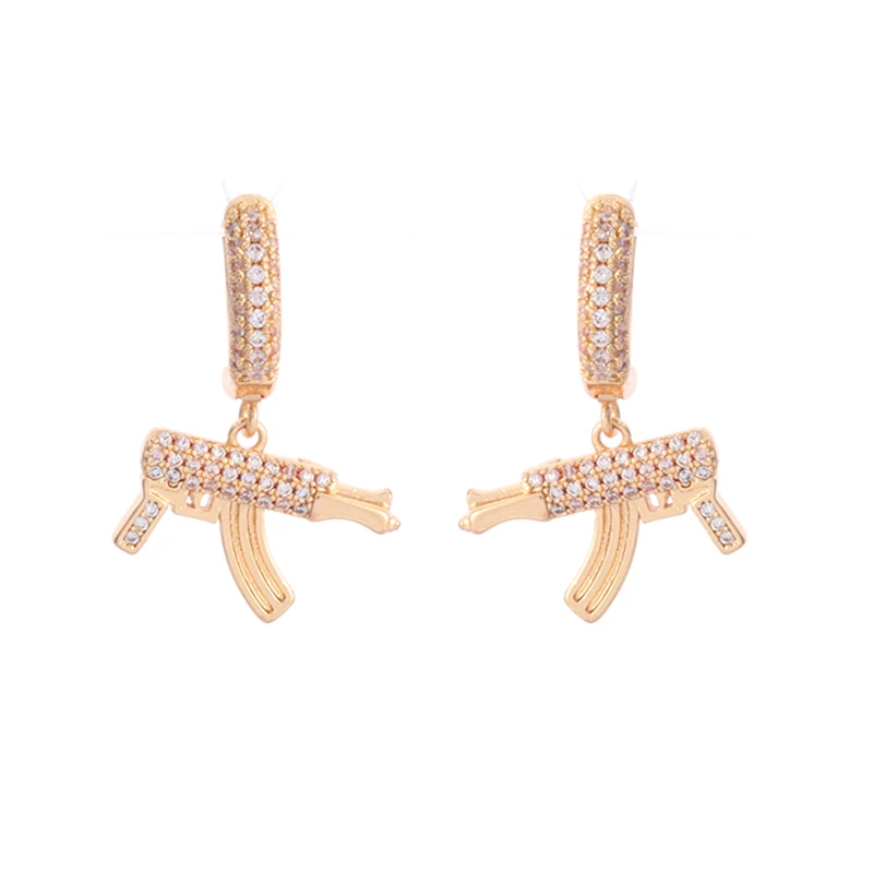Hip Hop Style Ice Out Copper Cubic Zirconia Men's Gun Drop Earrings Hypoallergenic Earrings Jewelry Gifts image 5