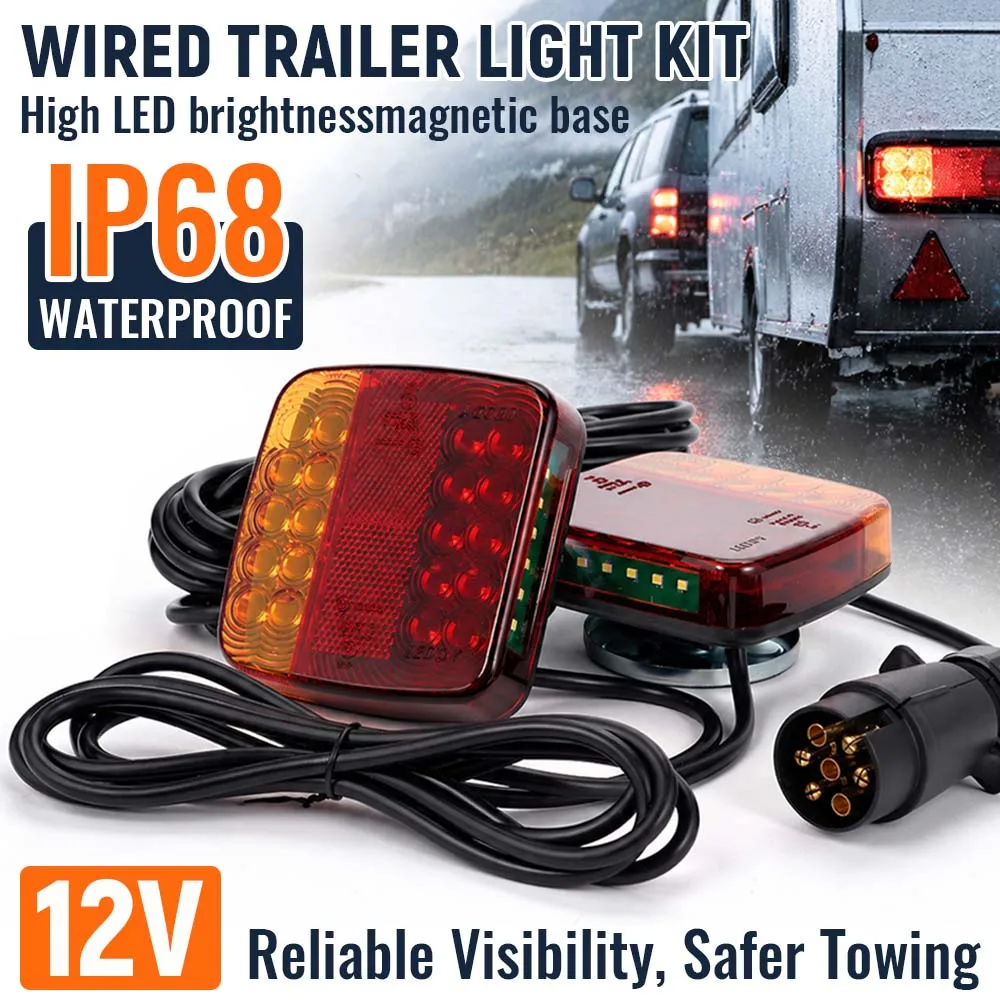 

12V Magnetic LED Trailer Light Kit Warning light Tow Tail Lights 7-Pin Turn Signal Lamps Waterproof High-Brightness Brake Light