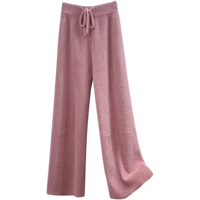 

High-waisted Versatile Wool Knitted Mink Straight Wide-leg Pants for Women in Autumn and Winter Loose Draped Casual Trousers