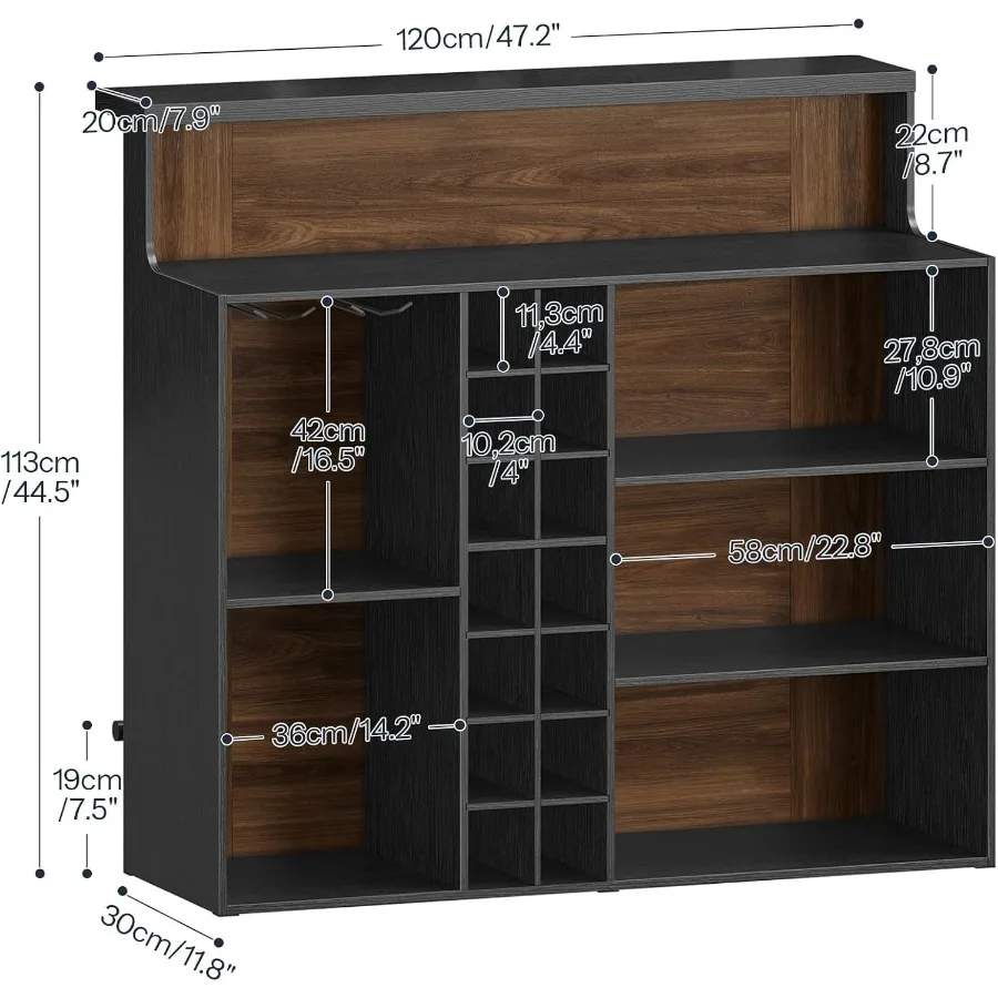 Large Bar Cabinet, 5-Tier Corner Bar Unit with Footrest and LED