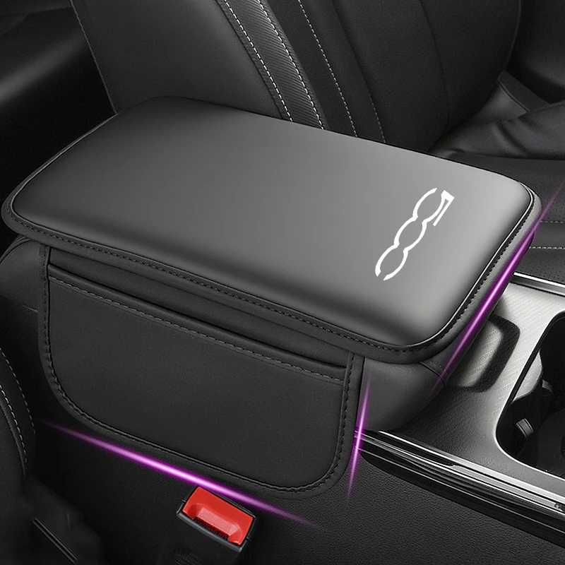 

For Fiat 500 Abarth 500C 500X 500L Car Armrest Heightening Pad Center Console Armrest Protector with Card/Coin/Phone Storage Bag