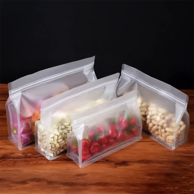 50pcs Resealable Transparent Plastic Side Gusset Zipper Bag for Food Sugar Tea Disposable Vegetables Freezer Packaging Bag