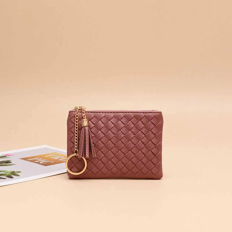 Zipper Coin Purse Minimalist Solid Color Lightweight Card Holder Handwoven Small Bag Cute Women's Accessory