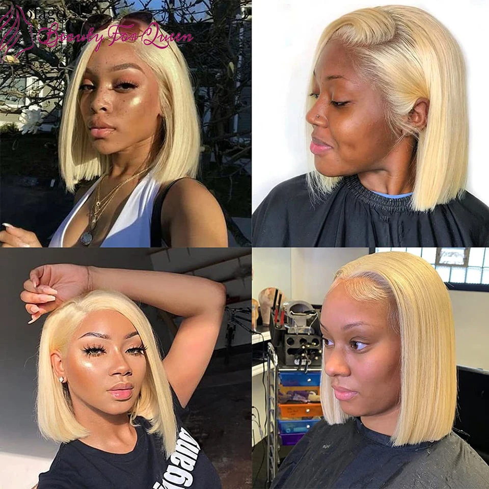 

Высококачественные прозрачные парики с HD-кружевной вставкой 13x4, прямые короткие боб-парики 613, бразильские цветные парики из натуральных волос для женщин.