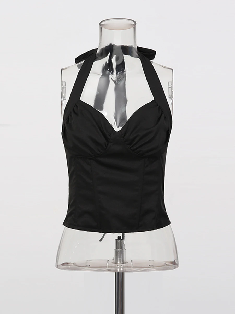 CHICEVER Soild Spliced Lace Up Basics Vest Female Sweetheart Sleeveless Sexy Temperament Women's Vests Summer New Fashion Style