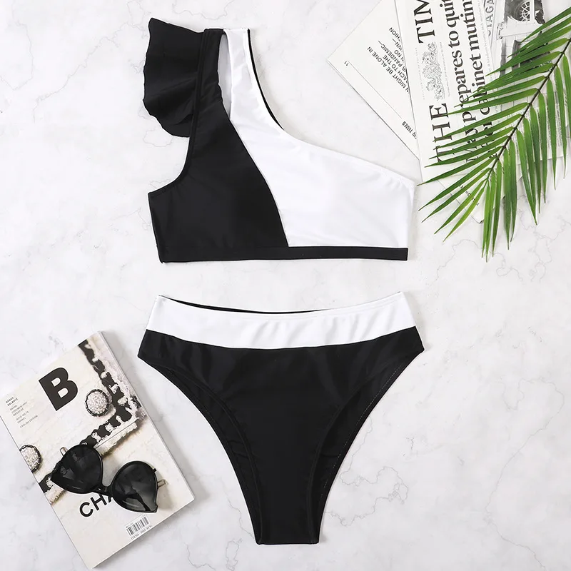 Maillot de bain sexy à volants, taille haute, bikini, ensemble deux pièces, pour femmes, vêtements d'été, pour la plage, pour documents, pour la nuit, 2025