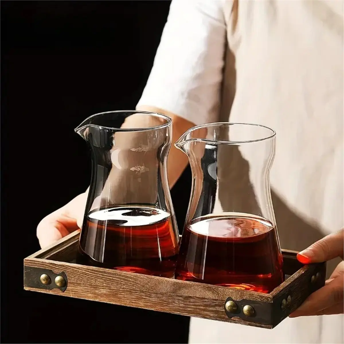 【TODAY-BUY】~@ 32oz Glass Coffee Maker with Wood Heat-Resistant Layer, High Borosilicate Espresso Cup, Coffee Accessories