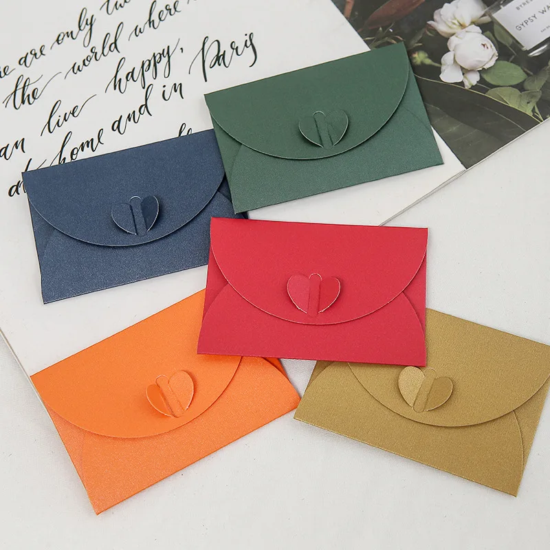50sets Mini 9.6x6.5cm Envelope with cards Colored High-grade 250g Pearlescent Paper Envelope for Wedding Invitations Packing