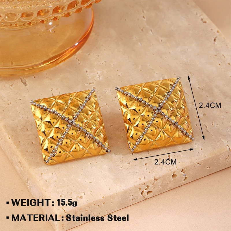 Loe| Stainless Steel Geometric Earrings Women. Inlaid Zircon. Vintage Charms Stud. Fashion 2024