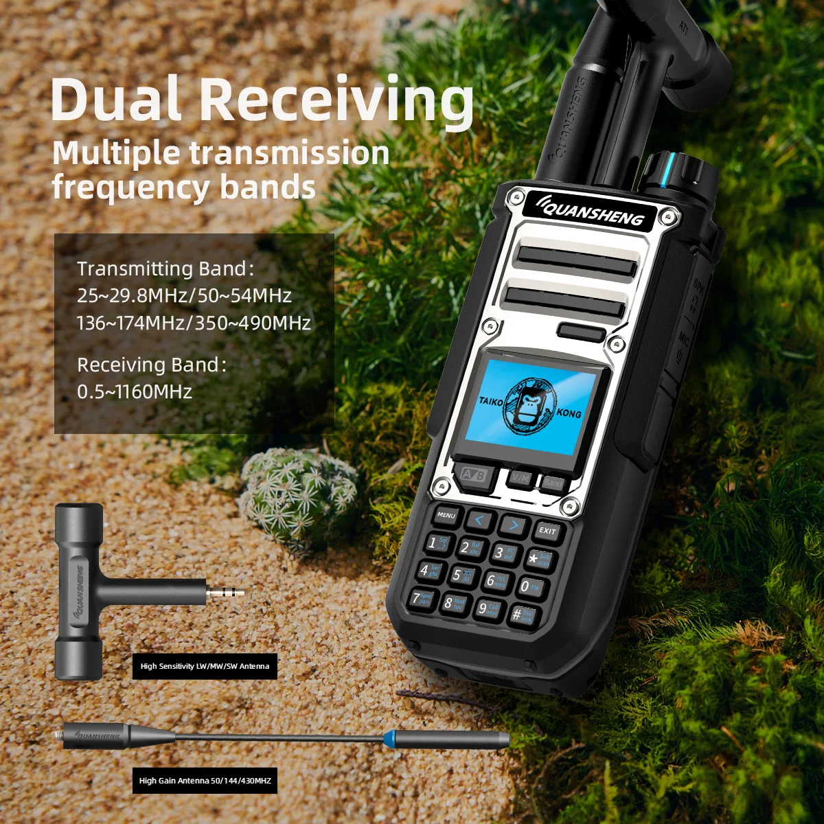 ​ Quansheng TK-11(8) 10W VHF/UHF راديو ثنائي النطاق 999CH CTCSS/DCS IP55 2500mAh Type-C NOAA إنذار الطقس CE
