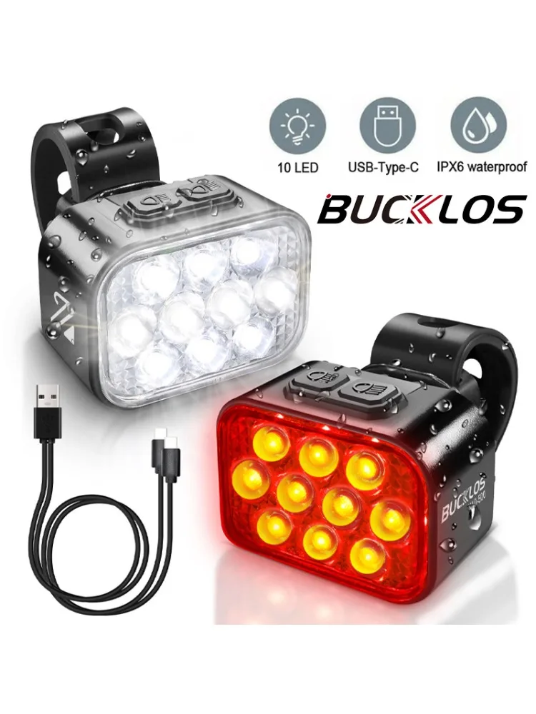 AliExpress BUCKLOS Bicycle Front Rear Light Set Bike USB Charge Bike Taillights 10LED Cycling Lamp  Waterproof MTB Headlight