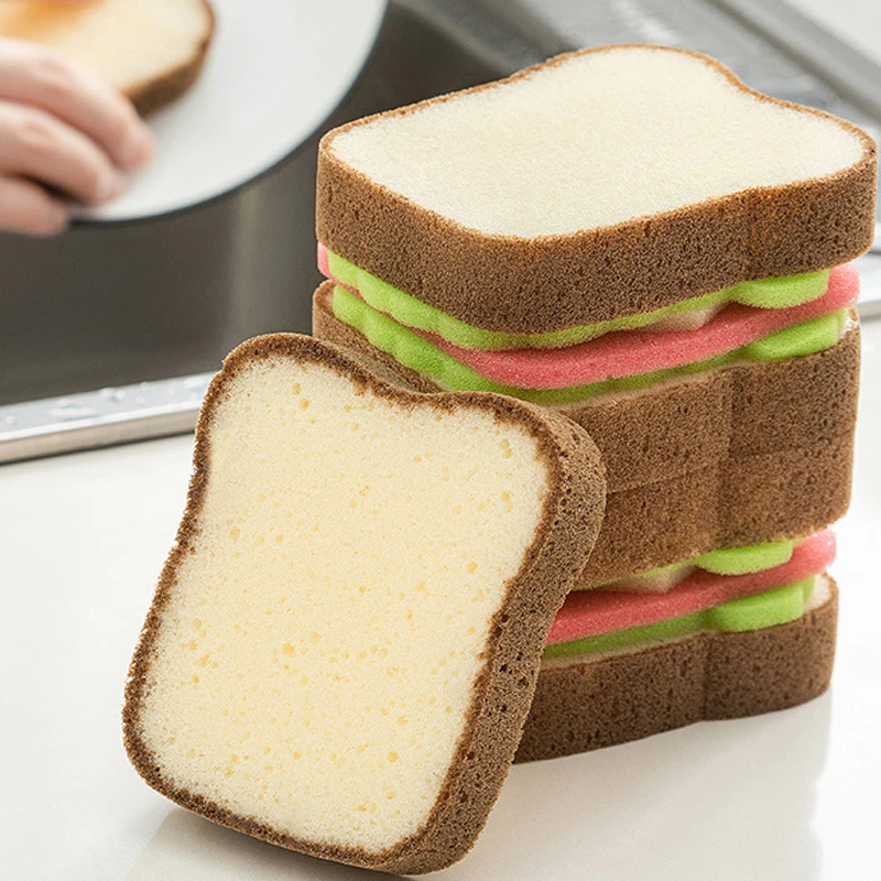 Cute Toast Shape Dish Washing Sponges Washable Scrubber Tools for Pots Sandwich Type Dishcloth Kitchen Cleaning Tools Gadgets