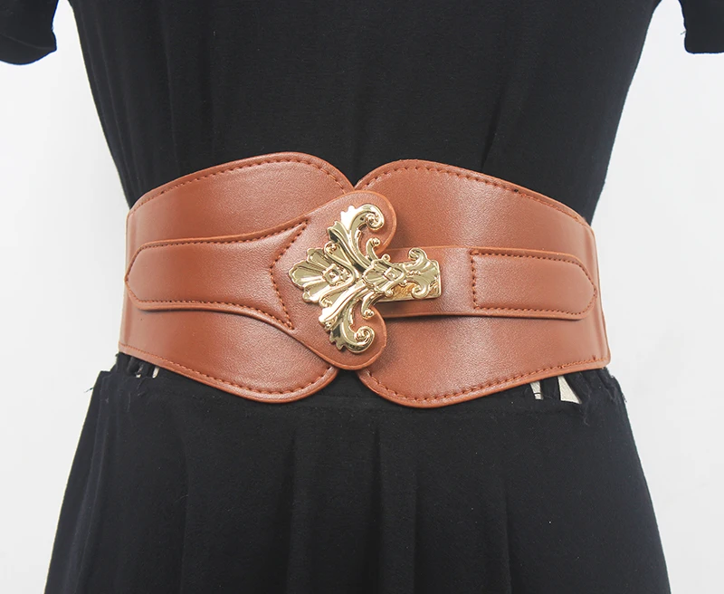 Women's Runway Fashion PU Leather Elastic Cummerbunds Female Dress Corsets Waistband Belts Decoration Wide Belt R590