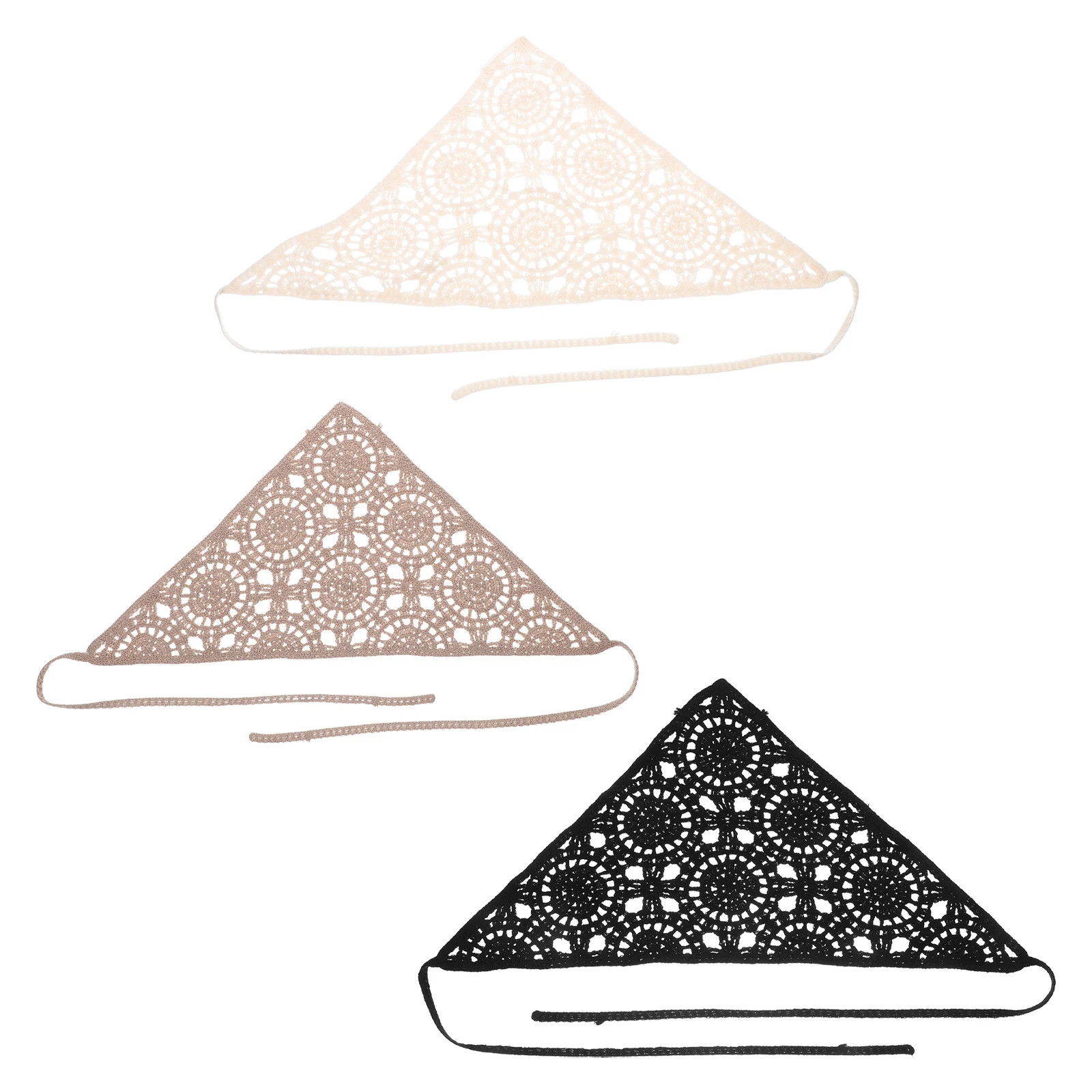 

3pcs Triangle Headscarf Lightweight Lace Vintage Hair Bandana Breathable Boho Head Wrap For Sun Protection Casual Formal Wear