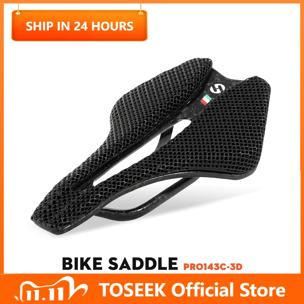 TOSEEK 143C 3D Printed Bicycle Saddle Carbon Fiber Ultralight Hollow Comfortable Breathable MTB/Road Bike Cycling Seat Parts