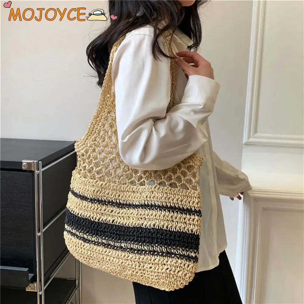 

Women Woven Tote Bag Large Capacity Woven Shoulder Bags Hollow Out Casual for Summer Travel Shopping