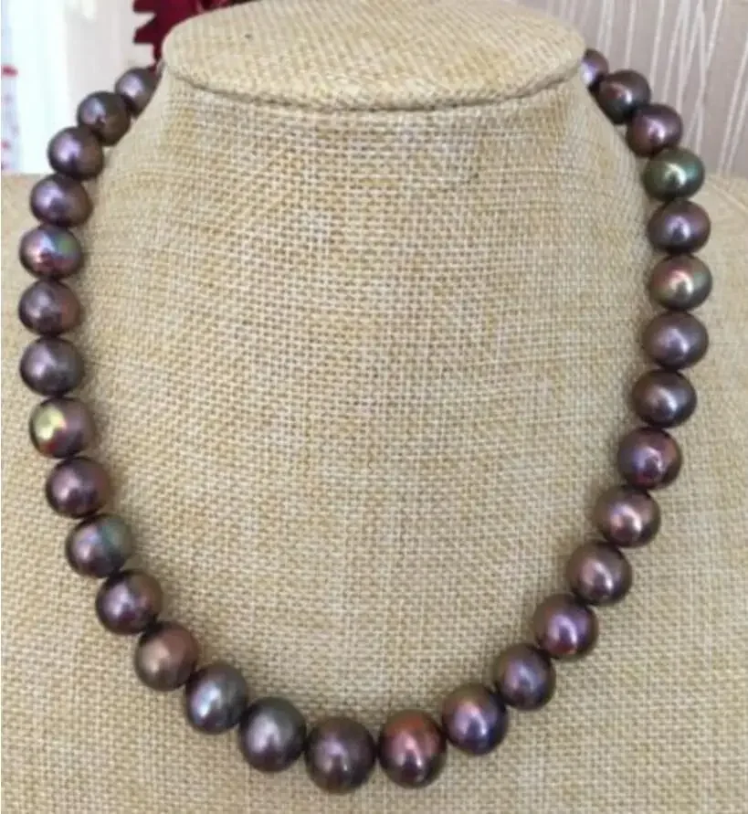 

Fine jewelry 14k/20 gold stunning 10-11mm south sea round black red pearl necklace 18inch