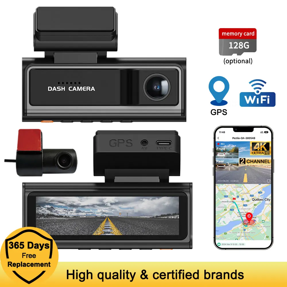 

4K Dash Cam Dual Lens Driving Recorder Car DVR 2.5K Rear 5GWiFi GPS 24H Parking Monitoring For Sony lens large 1.5F aperture