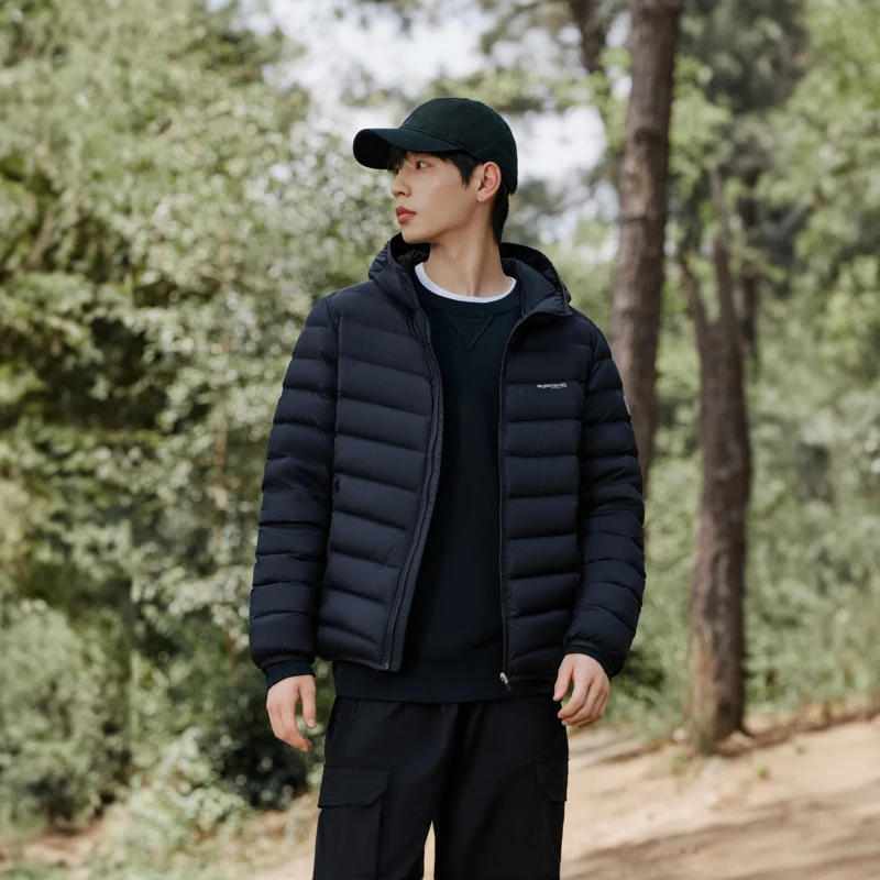 Мужская легкая куртка на гусином пуху Bosideng с ребристом подолом, ветрозащитное теплое зимнее пальто, уличная термопарка Мужская легкая куртка на гусином пуху Bosideng с ребристом подолом, ветрозащитное теплое зимнее пальто, уличная термопарка