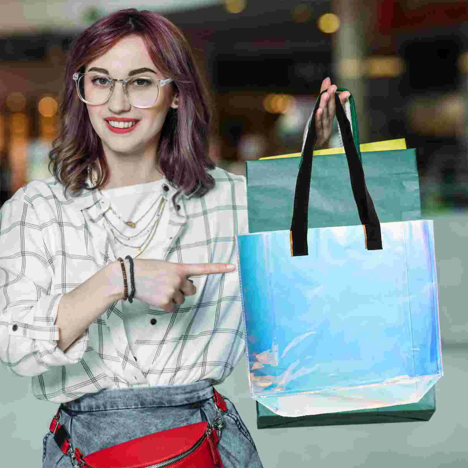 

Iridescent Tote Bag Women Waterproof PVC Handbag Holographic for Work Shopping Shoulder Beach