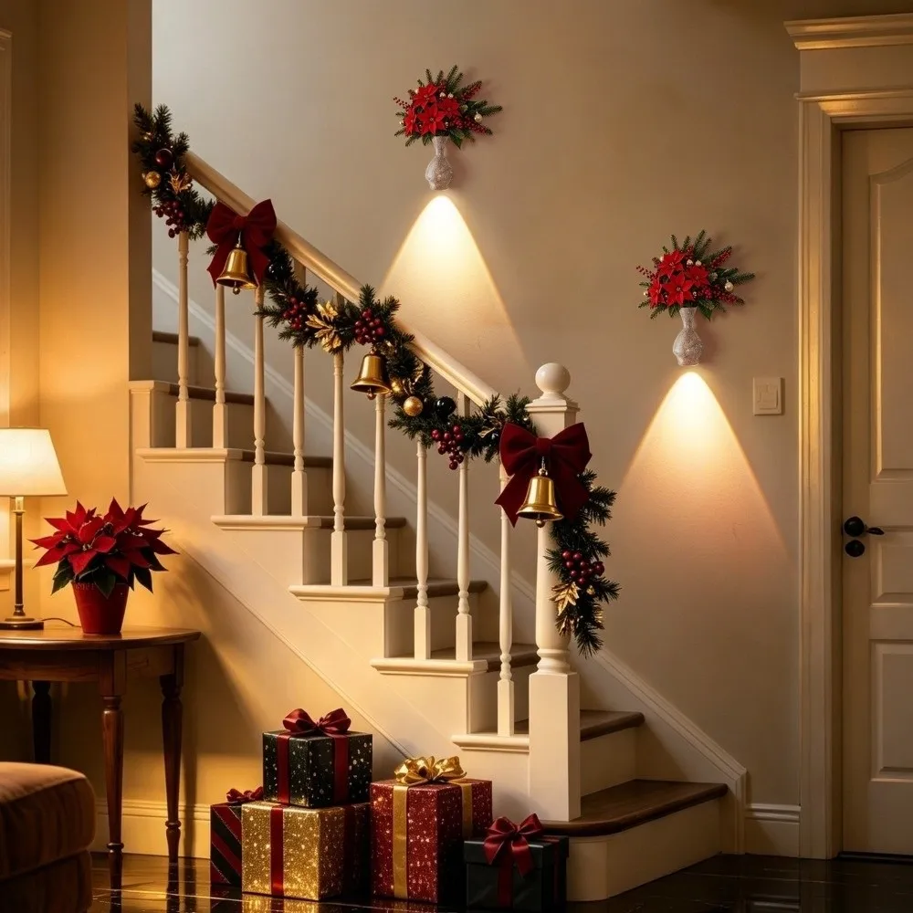 Christmas LED Motion Sensor Wall Lamp No Drilling Touch-Controlled Vase Shape Night Light USB Rechargeable Motion Activation