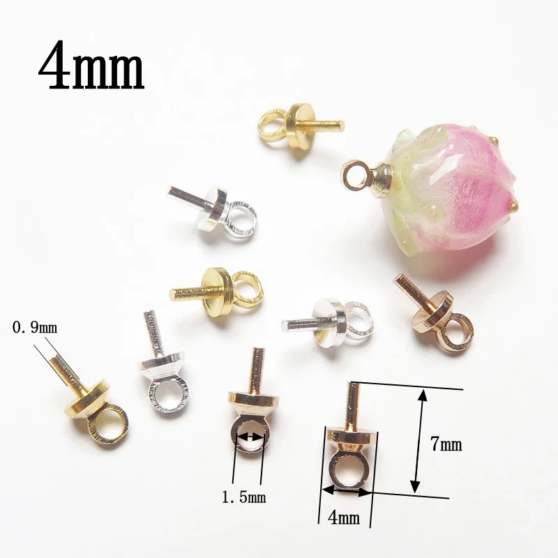 100 stücke 3mm 4mm Gold/Silber Farbe Kupfer Metall Augen Bail Top Gebohrt Anhänger Pin Kautionen Haken für DIY Anhänger Schmuck Machen – Detail 2
