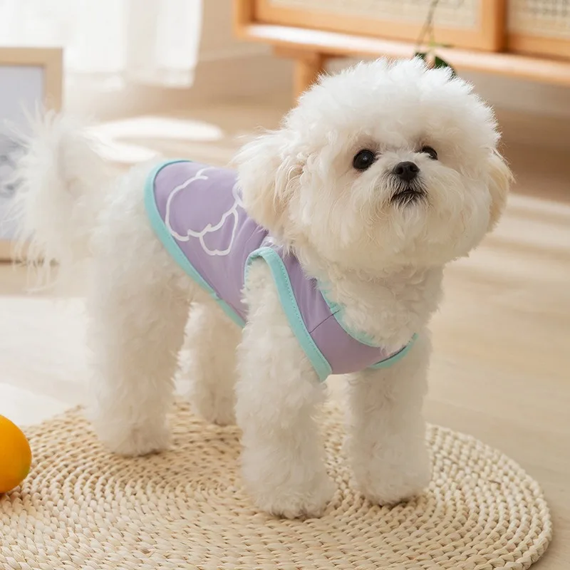 Puppy Cooler Cartoon Dog Clothes Spring and Summer Ice Silk Small Dog Clothing Teddy Sleeveless Two Legs Clothes