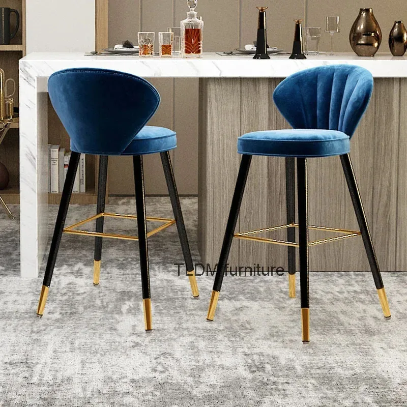 

Nordic Wrought Iron Bar Chairs Kitchen Restaurant Backrest Bar Stools Modern Minimalist Home Reception Hotel High-foot Chair D