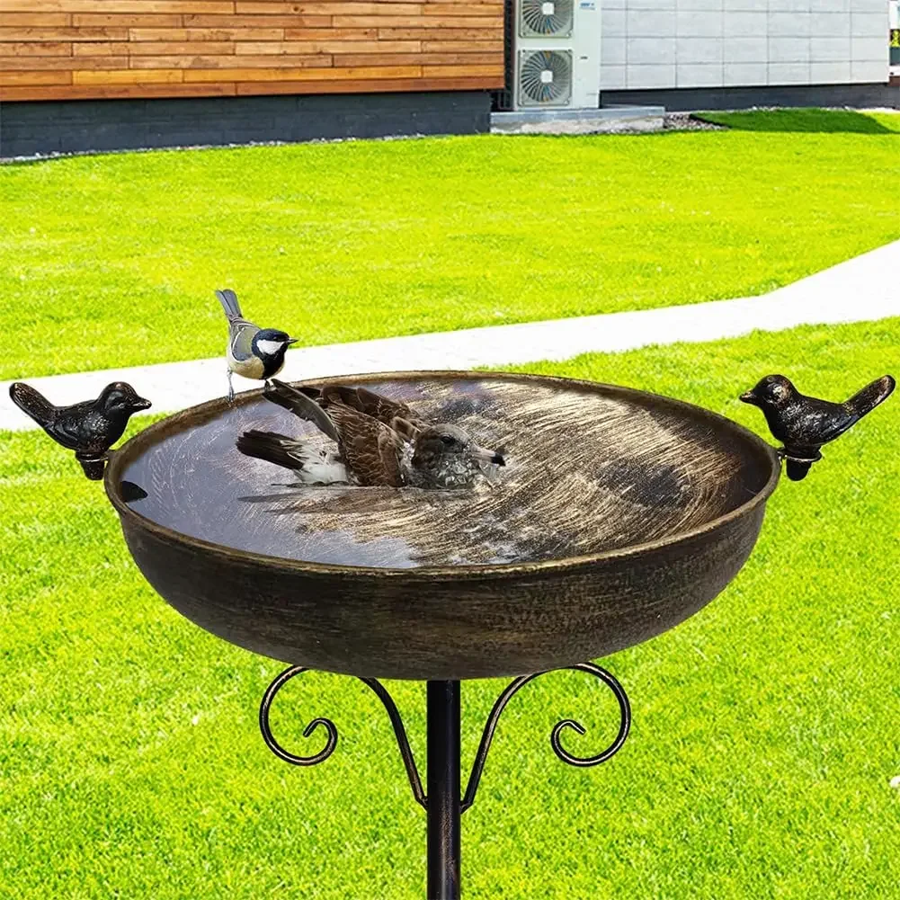 

40 Inch Vintage Metal Bird Bath with Cast Iron Statues, Outdoor Garden Decor for Patio Yard