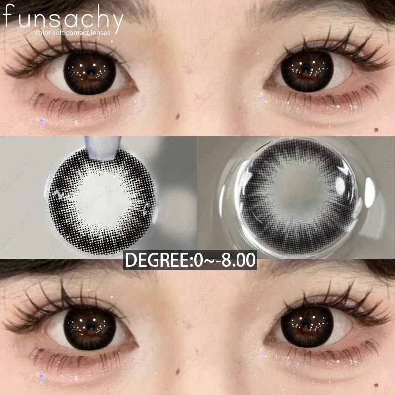 FUNSACHY 2 Stück Myopie-Linsen, schwarze Kontaktlinsen mit Sehstärke, 14,5 mm, natürliche, weiche Kontaktlinsen für Augen, jährlich