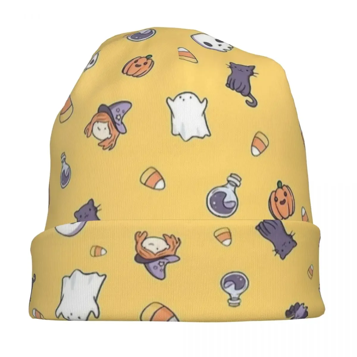 Spooky Cute Halloween Ghost Bonnet Hats Knitting Hats Pumpkin Cat Skullies Beanies Hats Men's Women's Warm Multifunction Cap