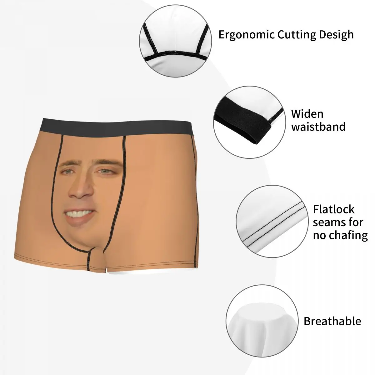 Sexy Male Sexy Nicolas Cage Full Face Underwear Funny Meme Boxer Briefs Men Breathable Shorts Panties Underpants