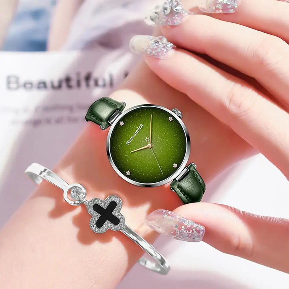 DOM-Reloj de pulsera de cuarzo verde para mujer, elegante, resistente al agua, con patrón de chica, G-1292