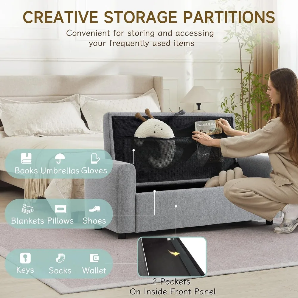 패브릭 소재 수납 오토만 벤치, 침실 신발 수납함 (48가지 패브릭 옵션), 침대 끝 가구, 현관 신발 정리함