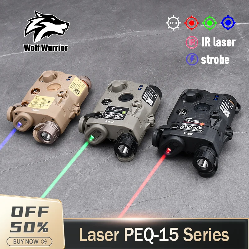 

Tactical PEQ 15 Red Green Blue Dot Laser Indicator IR Weapon Scout LED Light Fit 20MM Rail Hunting Flashlight