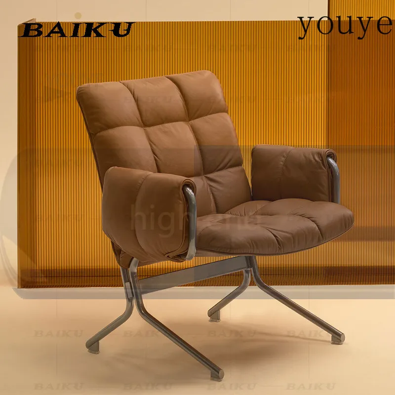 eDJ Medieval style metal leisure chair brown microfiber leather retro single chair home living room designer sofa chair