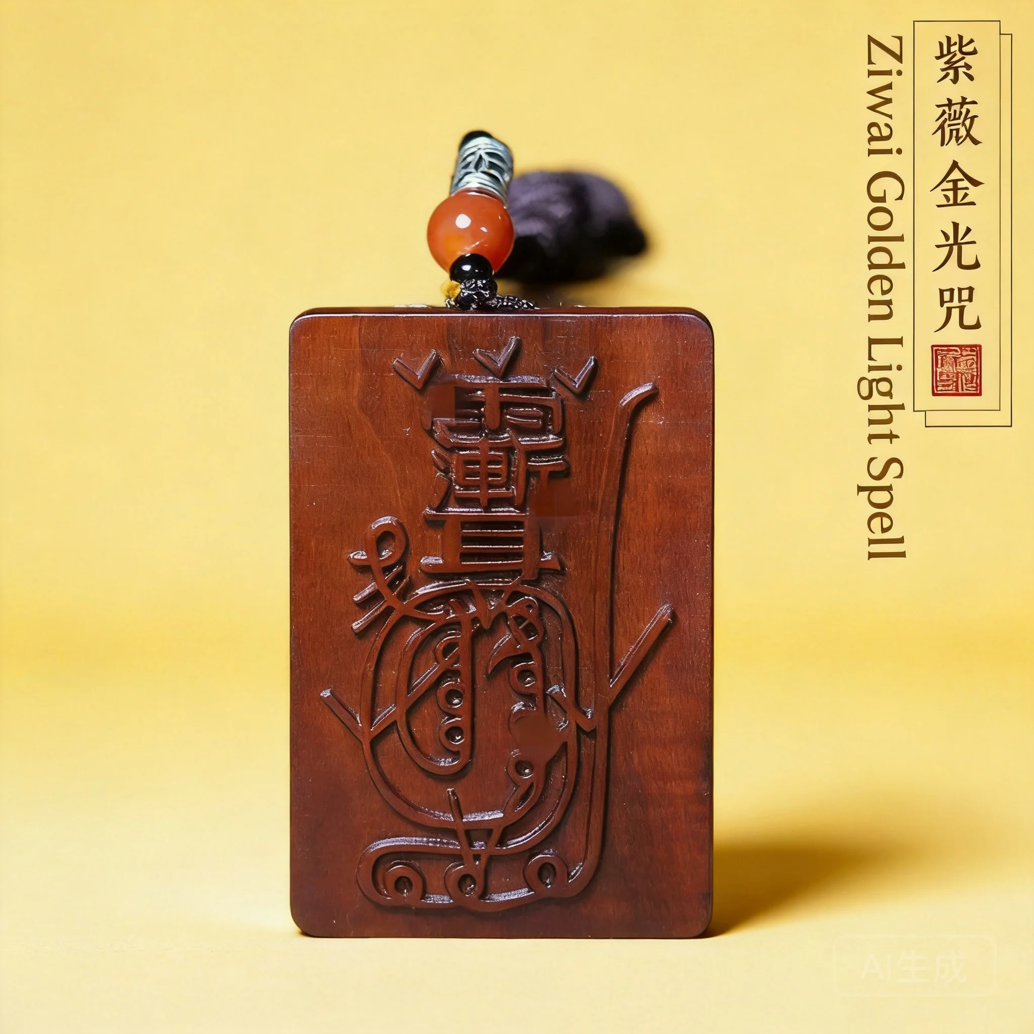 

Chinese Traditional Thunderstruck Jujube Wood Golden Light Spell Pendant Hand Carved Lucky Blessing Peace Amulet Wealth Attracti