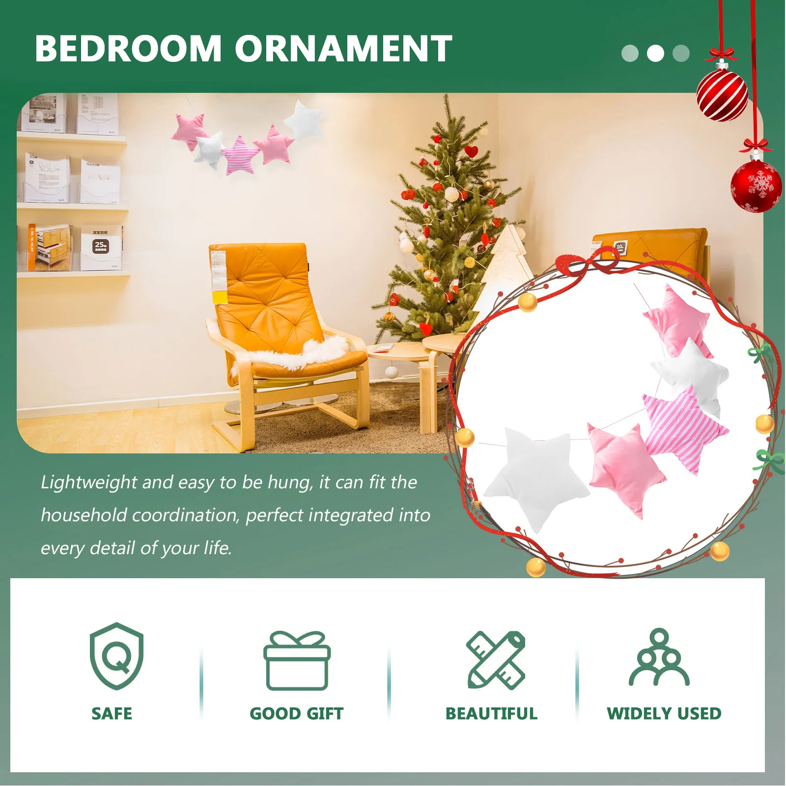 

Star String Hanging Pendant Bed Decorative Banner Star Shape Hanging Decor for Bedroom Wall Farmhouse Ornament