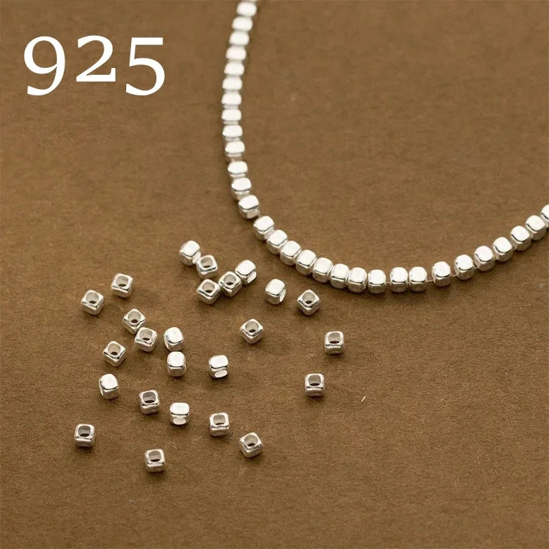 

10pcs/Lot 925 Sterling Silver Cute Small Sqaure Sugar Loose Beads 3mm Handmade Beading Spacers DIY Silver Jewelry Accessories