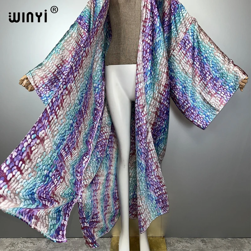 WINYI ฤดูร้อน boho กิโมโนแฟชั่น Kaftan holida beachwear เสื้อสเวตเตอร์ถักชุดราตรี abaya ดูไบหรูหรา cover-ups ชุดชายหาดผู้หญิง