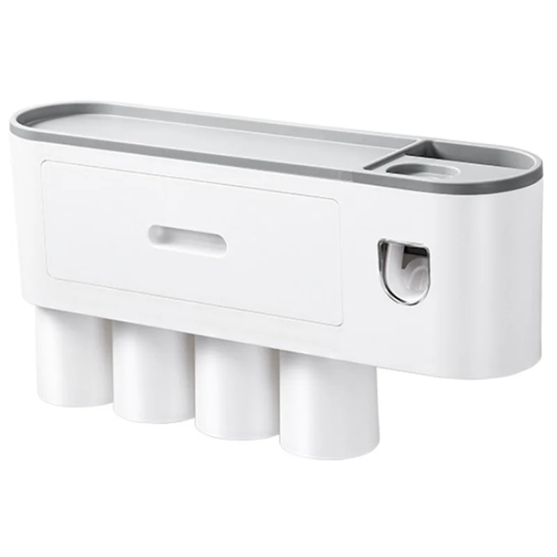 

M12K-A Wall-Mounted Brush Holder With 4 Cup Braces, A Large Tray& 1 Makeup Drawer Set