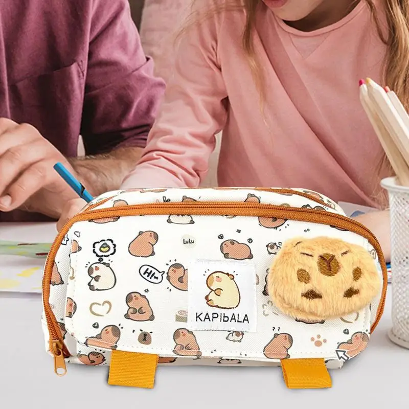 Cute Pencil Cases Kawaii Student Pencil Bag Pen Box Holder With Zipper Capybara Stationery Organizer For Boys Girls Adults