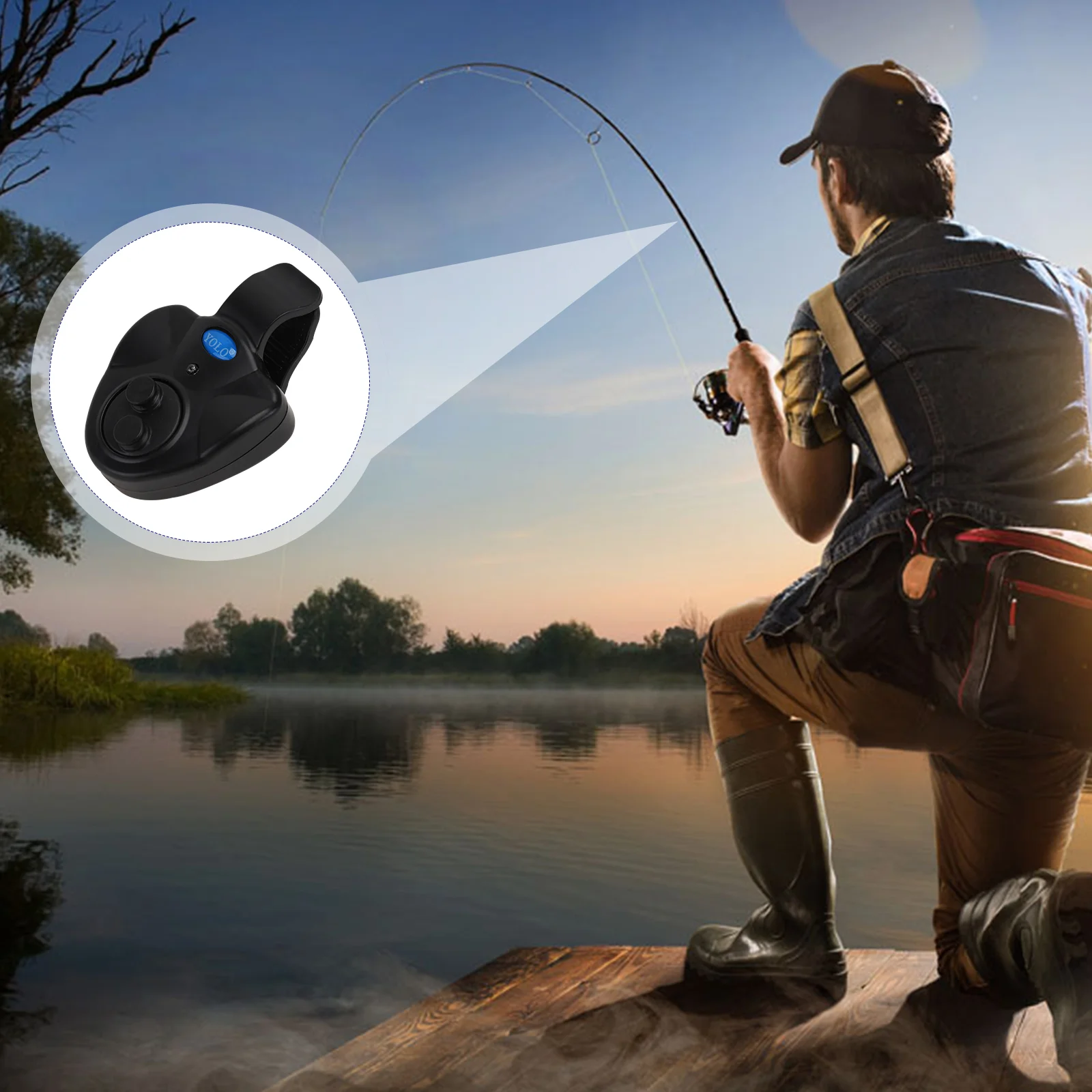 2pcs Portable Electronic LED Light Fish Bite Sound Alarm Alert Bell Clip On Fishing Rod (Black) Electronic fish bite alarm