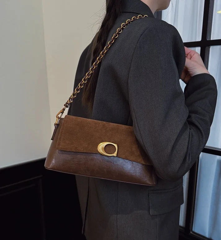 Bolsa vintage com design de nicho |   Bloqueio de cor fosca, 2025 A/W Nova bolsa crossbody elegante e nas axilas para mulheres