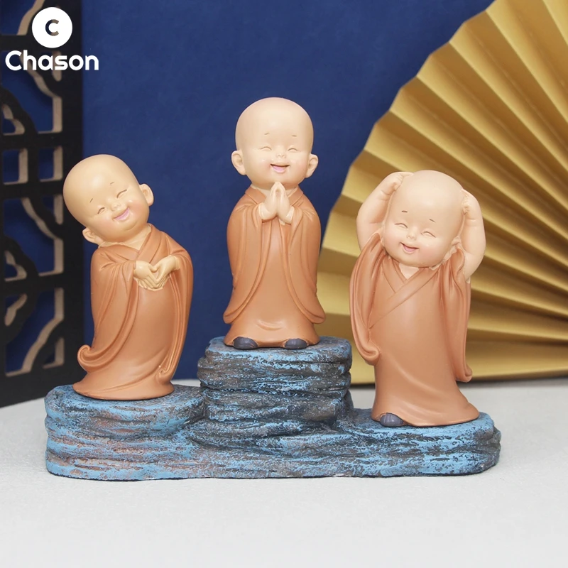 Kawaii Buddhist Monks DIY Miniature Bonsai Figurines Buddha Statue Fairy Car Ornaments Meditation Home Garden Docor Decoration