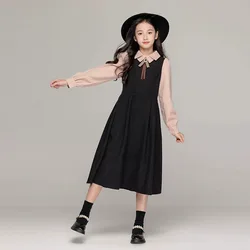 2026 fake-two-piece spring winter Kids girls JK retro splicing slip Dresses A-LINE Princess Children teens forest 4 8 10 Year