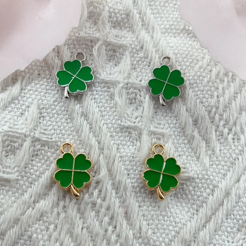 Mixed 10-20pcs  Enamel Green Clover Leaves Charms Pendants for Neacklace Bracelet Four Leaf Clover Jewelry Making DIY