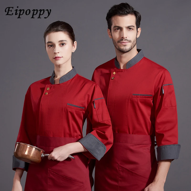 Senior Chef Overalls Men's Long Sleeve Autumn and Winter Clothes Restaurant Dining Kitchen Hotel Western Chef Clothes